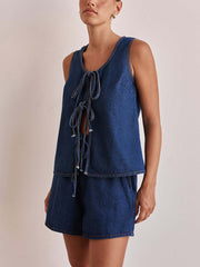 Fashion Sleeveless Lace-up Top and Shorts Set