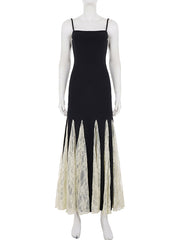 Elegant Contrast Pleated-Hem Maxi Dress