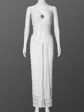 Metal Decor Strapless Crop Top Stripe Long Skirt Sets