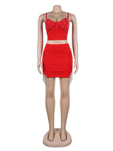 Sexy Spaghetti Strap Crop Top Tassels Skirts Sets