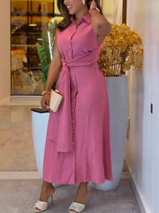 Elegant Sleeveless Lace-up Shirt Dress