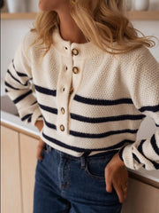 Casual Crew Neck Long Sleeve Stripe Pullover Sweater