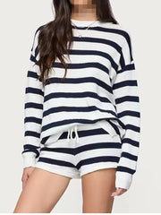 Casual Oversized Striped Knit Sweater Shorts Sets