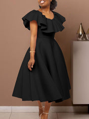 Elegant Ruffles Short Sleeve Evening Party Dress