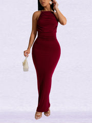 Faux Pearl Backless Slim Fit Maxi Dress