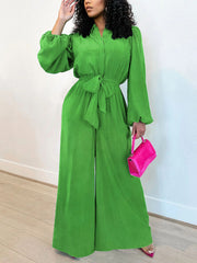 Casual Lace-up Loose Wide Leg Jumpsuit