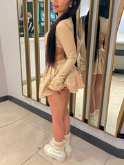 PU Leather Crop Top Pleated Skirt Two Piece Set