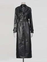 Vintage Belt PU Leather Trench Coat