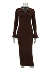 Casual Flared Sleeve Blouse Office Skirt Two Piece Set