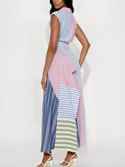 Casual Striped Patchwork Sleeveless Maxi Dress