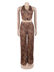 Leopard Print Halter Top And Trousers Casual Set