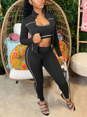 Vest Zip Top Skinny Pant Sports Three Piece Set