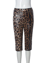 Sexy Leopard Print Sequin Elastic Fifth Pants