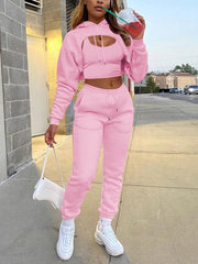 Sports Hooded Tops Vest Drawstring Sweatpants Sets