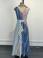 Casual Striped Patchwork Sleeveless Maxi Dress