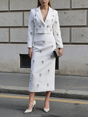 Elegant Embellished Blazer High Waist Long Skirt Set