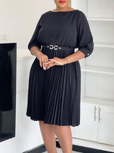 Casual O Neck Patchwork Pleated Midi Dress