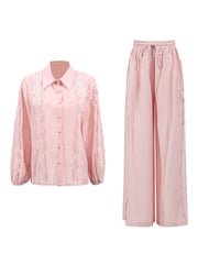 Patchwork Lace Embroider T-shirt Wide Leg Pant Sets