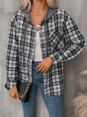 Casual Hooded Button Down Plaid Shirt