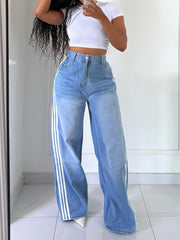 Vintage High Waist Stripe Wide Leg Jeans