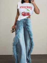 Fashion Creative Plush Straight Jeans