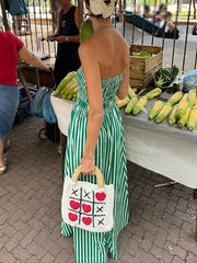 Sexy Striped Sleeveless Strapless Maxi Dress