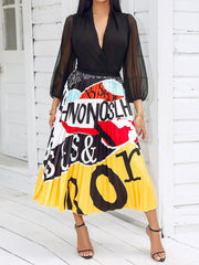 Casual Cartoon Print Pleated Skirt