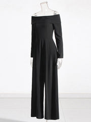Elegant Folded Off Shoulder Bow Tie Back Slim Jumpsuit