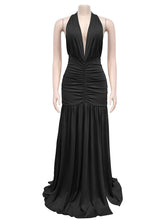 Sexy Deep V Neck Backless Ruched High Split Maxi Dress