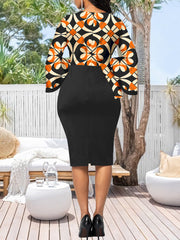 Fashion Print Patchwork Bodycon Dress