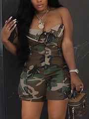Sexy Strapless Camo Cargo Romper