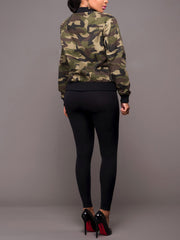 Casual Zip Long Sleeve Camo Print Jacket