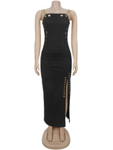 Sexy High Slit Chain Spaghetti Strap Maxi Dress