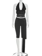 Sexy Lace Halter Crop Top Capri Pants Two Piece Set