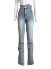 Vintage High Waist Double Belt Cargo Jeans