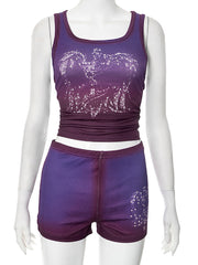 Print Vest and Short Casual Two Piece Set