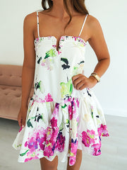 Sexy Floral Print Spaghetti Strap Mini Dress