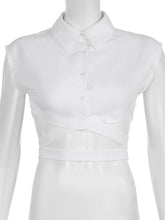 Lapel Crop Top Single Breasted Bandage T Shirt
