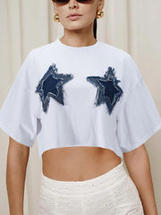 Stitching Five Pointed Star Crop T Shirt