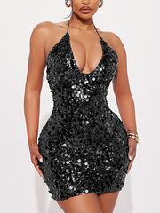 Sexy Halter Lace-up Sequin Party Club Mini Dress