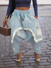 Casual Ripped Distressed Denim Patchwork Harem Pants