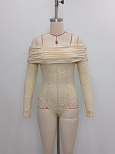 Elegant Off Shoulder Ruched Lace Bodysuit