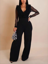 Sexy Mesh See Through Patchwork Ruffle Jumpsuit