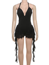 Sexy V Neck Halter Lace-up Mesh Romper