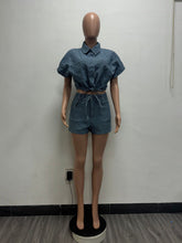 Casual Denim Lapel Short-Sleeve Crop Top Short Pants Sets