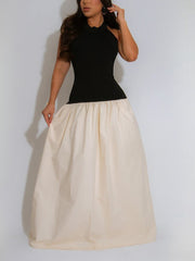 Elegant Halter Contrast Backless Maxi Dress