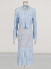 Elegant Rhinestone Embellished Lace Midi Skirt Sets