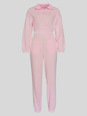 Zipper Collar Crop Top And Trousers Casual Set