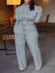 Casual Cropped Hoodie Straight Leg Pants Sets
