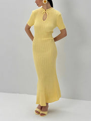 Elegant Round Collar Bodycon Knit Maxi Dress